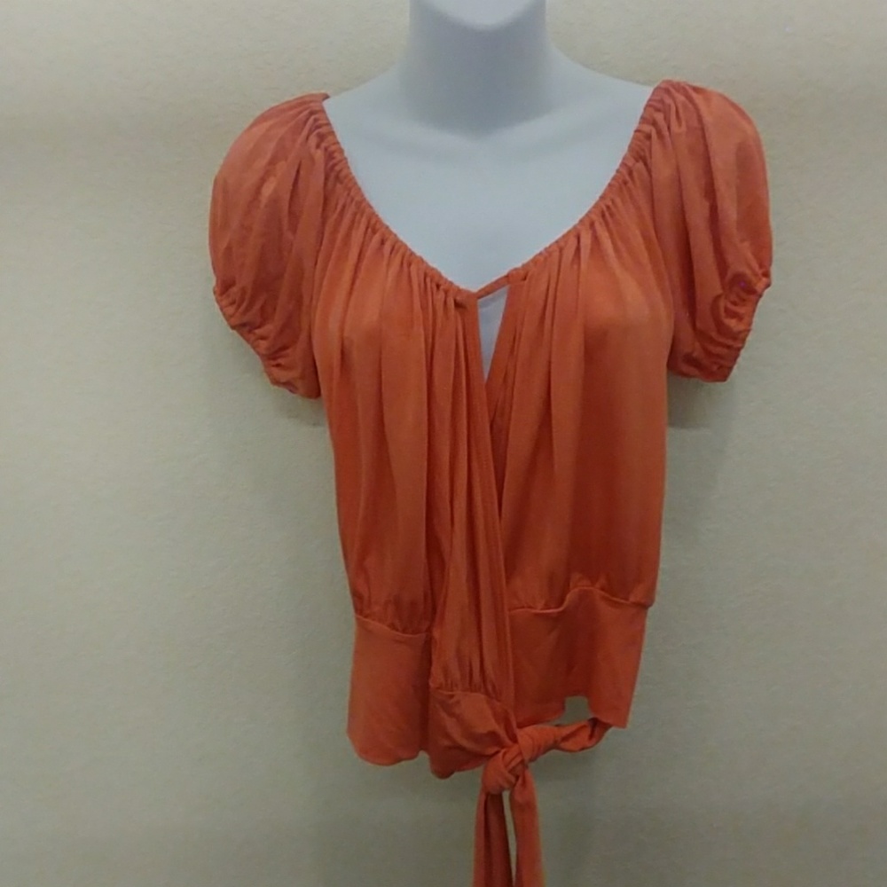 Bebe Sexy Orange Faux Wrap Top - Picture 4 of 8